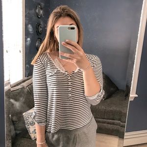 half button striped top